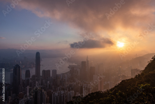 sunrise time clouds over Hong Kong city