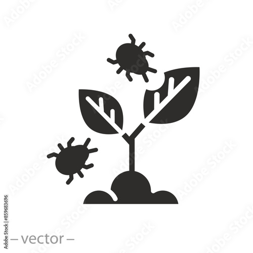 damage crop for aphid attack icon, pest plant, harmful insect, tick or bug, flat symbol on white background - vector illustration
