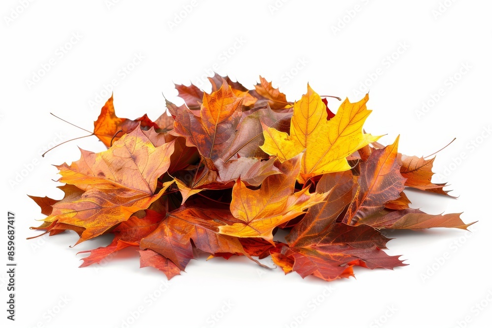Pile of Orange and Brown Autumn Leaves on White Background Pile of Orange and Brown Autumn Leaves on White Background