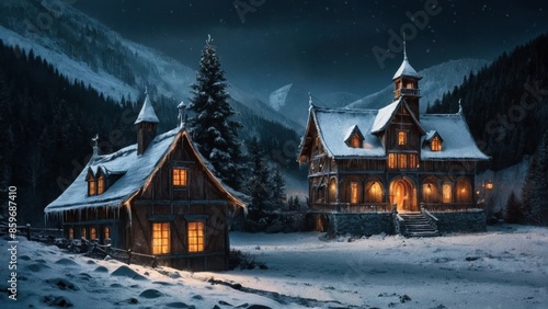 Wallpaper Mural Fantastic castle landscape, winter in the mountains Torontodigital.ca