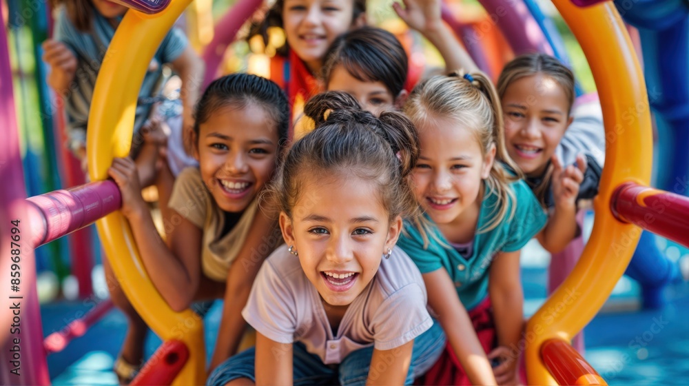 Fototapeta premium Happy School Children Playing on Playground