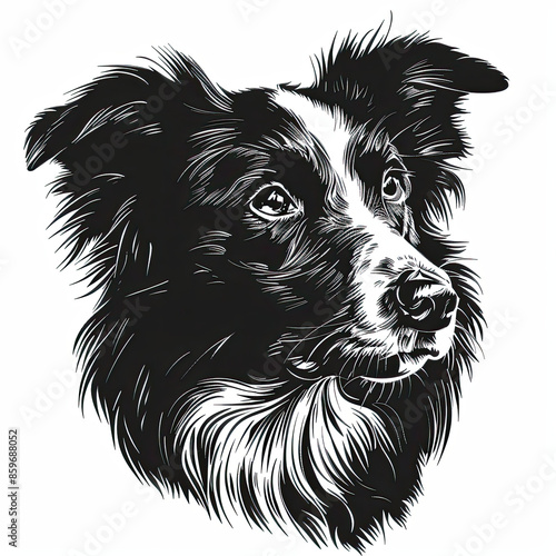Wallpaper Mural A black and white drawing of a Border Collie dog Torontodigital.ca
