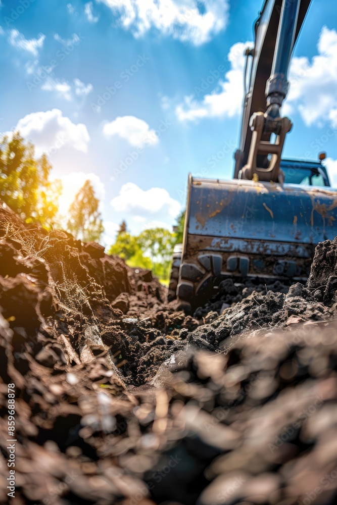 close-up of an excavator at a construction site. Selective focus close-up of an excavator at a construction site. Selective focus