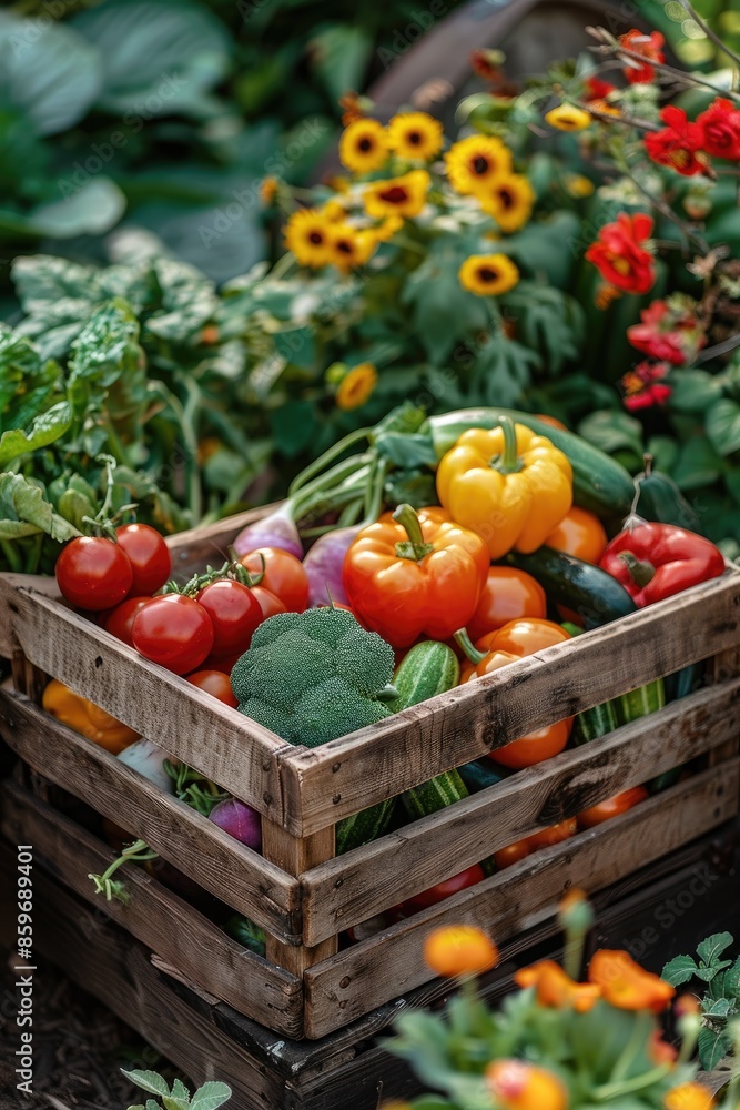 fresh vegetables in a wooden box. Selective focus fresh vegetables in a wooden box. Selective focus