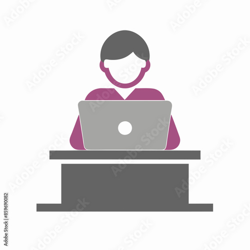 Admin clerk with laptop silhouette vector art illustration