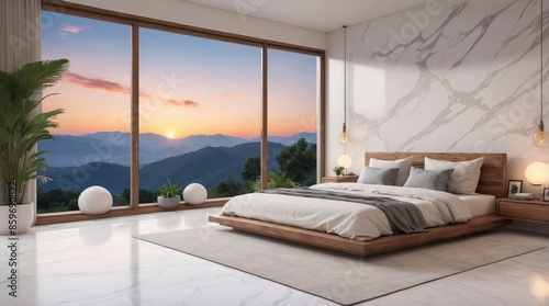 Beautiful bedroom with sunset view
