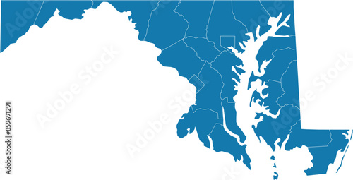Editable vector file of the counties making up the state of Maryland in the United States.