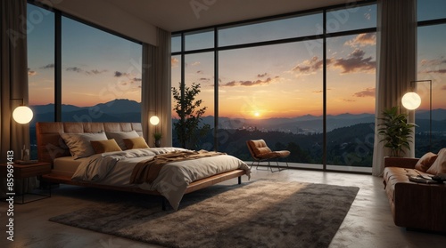 Beautiful bedroom with sunset view © Karolina