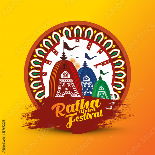 Ratha yatra festival design. A chariot of Jagannath, Baladeva, and Subhadra. Holiday banner greeting card Vector Design