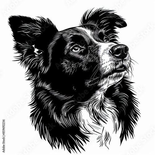 Wallpaper Mural A black and white drawing of a Border Collie dog Torontodigital.ca