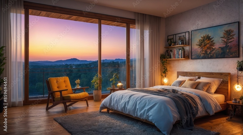 Fototapeta premium Beautiful and expensive bedroom in a minimalist