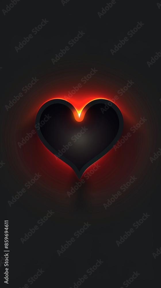 Black background with a red heart glowing softly in the center. ,Dark Color light ,vectorline design , illustration , Mobile Wallpaper Black background with a red heart glowing softly in the center. ,Dark Color light ,vectorline design , illustration , Mobile Wallpaper
