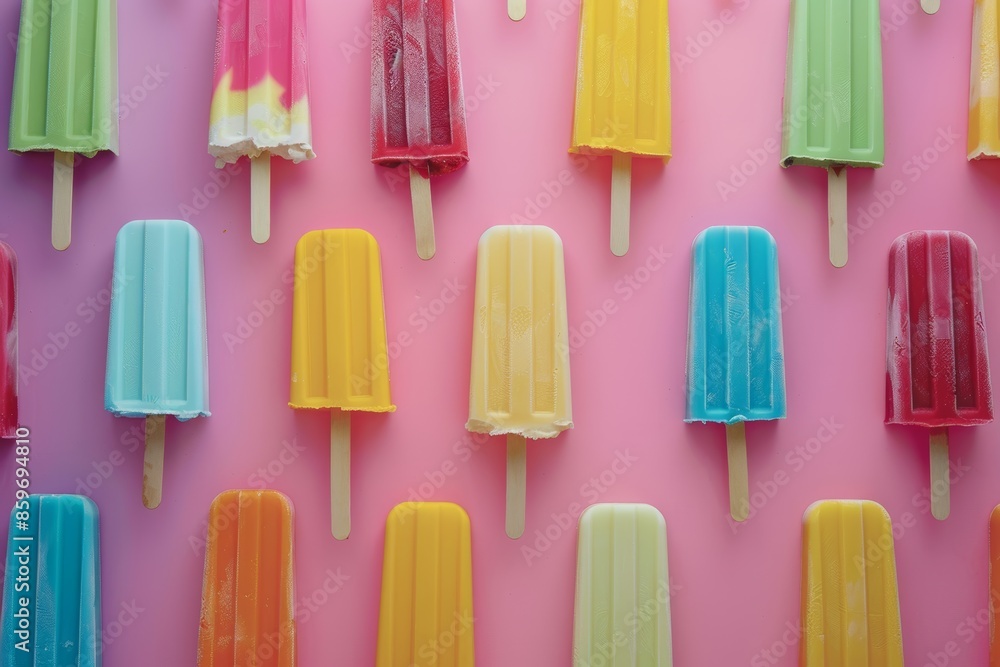 Artistic Arrangement of Vibrant Popsicles on Pastel Background for Summer Designs Artistic Arrangement of Vibrant Popsicles on Pastel Background for Summer Designs