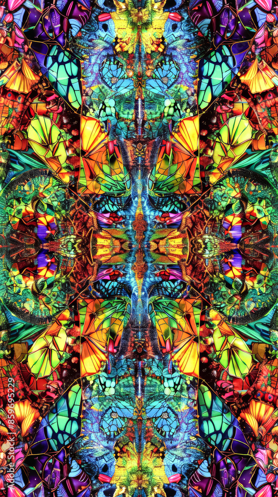Obraz premium A colorful, abstract painting of a flower with many different colors. The painting is full of life and energy, and it seems to be a representation of the beauty and diversity of nature
