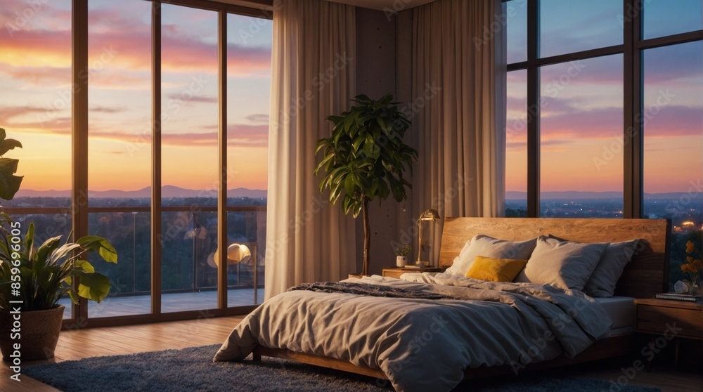 Fototapeta premium Beautiful and expensive bedroom in a minimalist