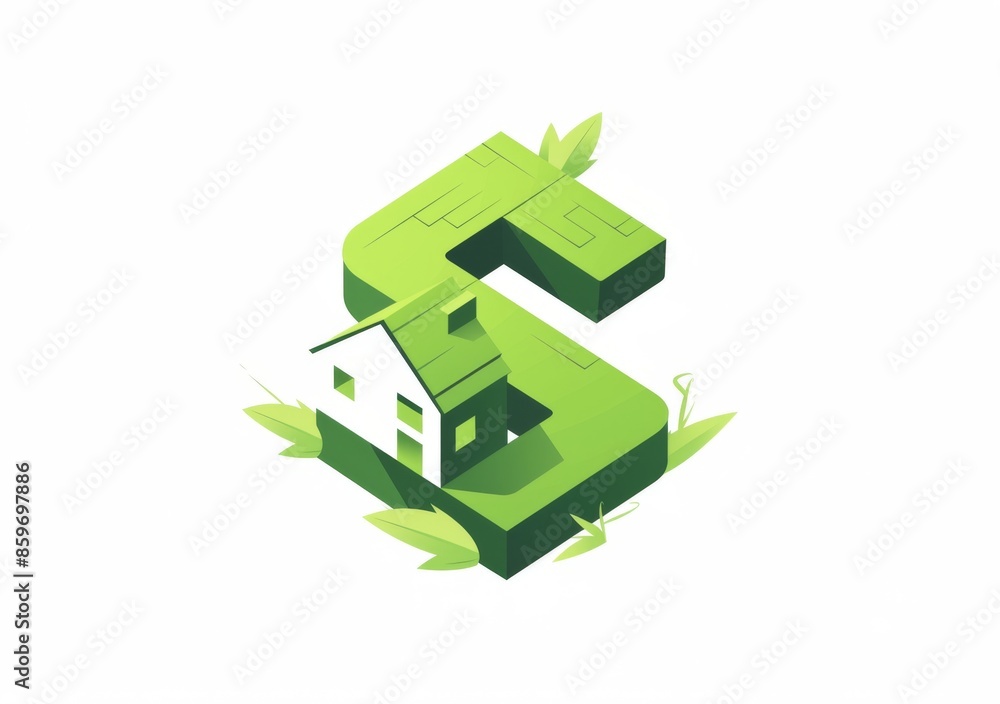 Green House with Dollar Sign Logo, Simple Design on White Background Green House with Dollar Sign Logo, Simple Design on White Background