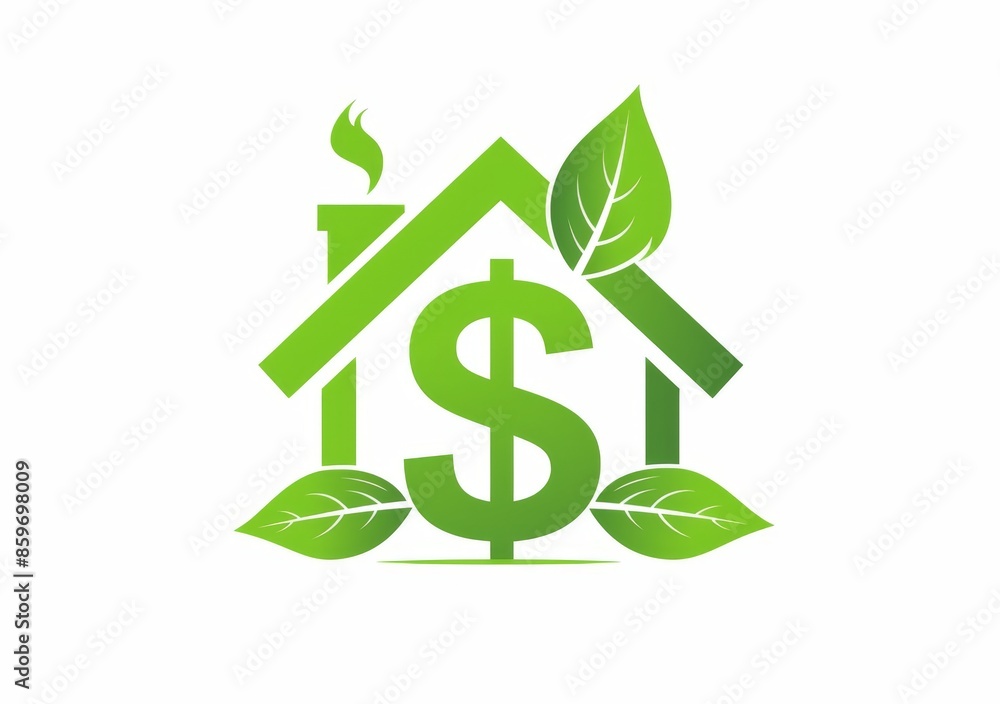 Obraz premium Green House with Dollar Sign Logo, Simple Design on White Background