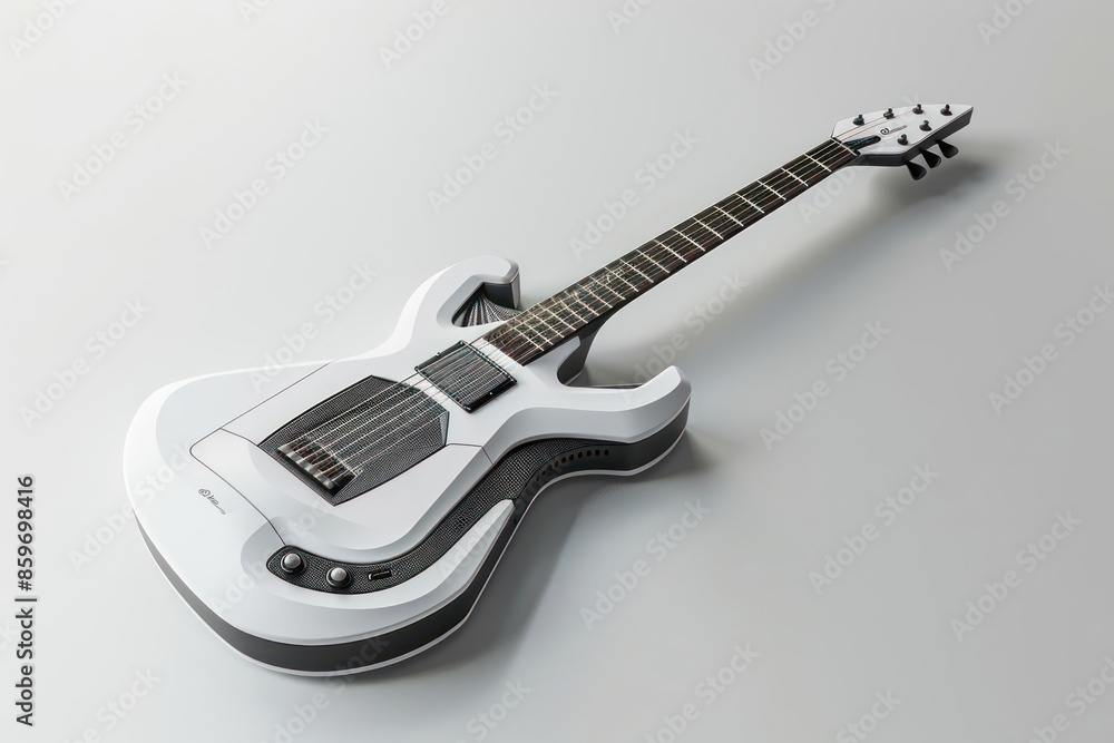 Hightech minimalist guitar with builtin digital effects and wireless connectivity to smart devices Hightech minimalist guitar with builtin digital effects and wireless connectivity to smart devices
