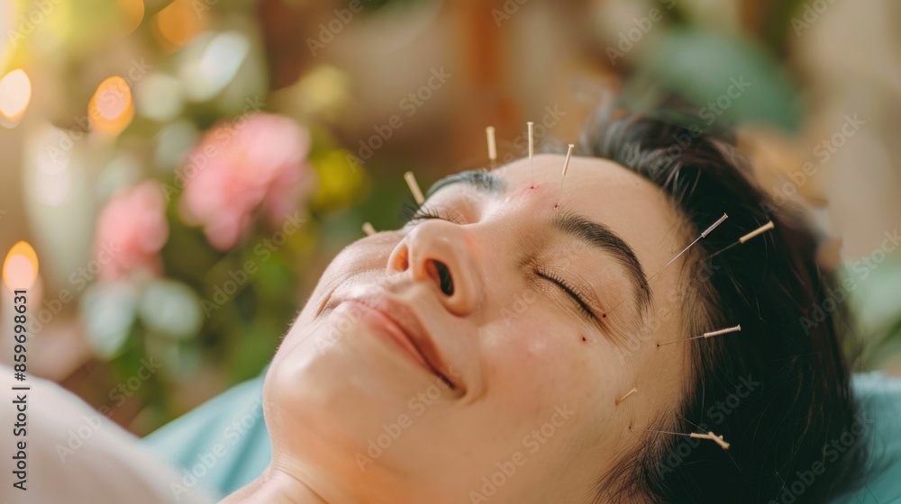 Close-Up of Acupuncture Needles on a Face. Generative ai Close-Up of Acupuncture Needles on a Face. Generative ai