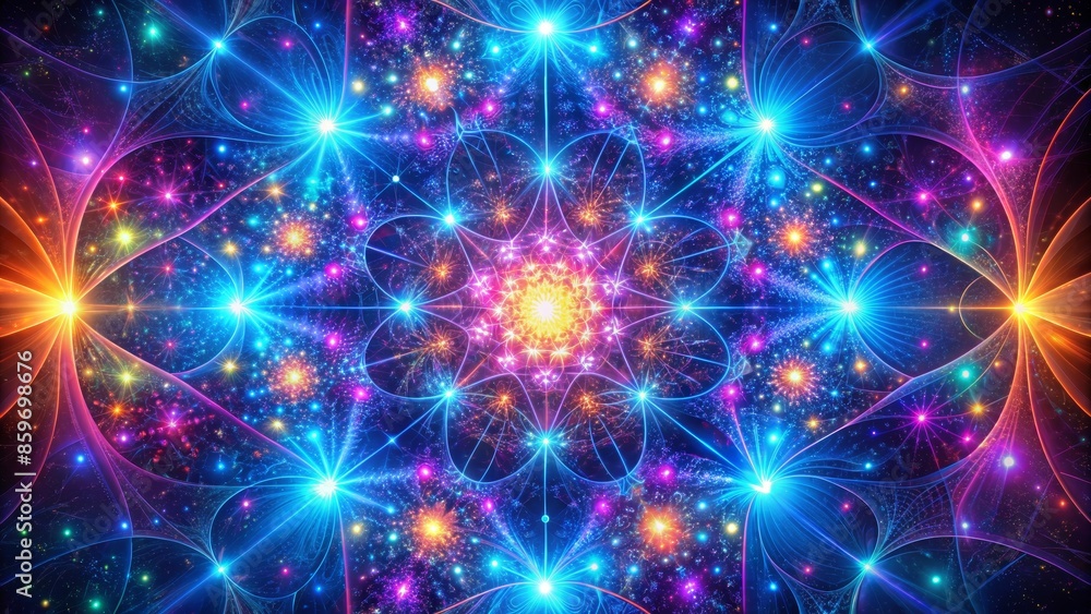 Cosmic Mandala with Vibrant Stars and Glowing Lines Cosmic Mandala with Vibrant Stars and Glowing Lines