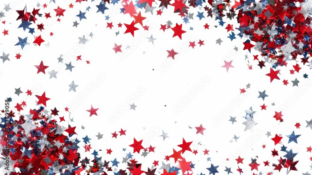 Red, White, and Blue Stars Confetti Border on Transparent Background with Center Copy Space for USA National Holiday Celebration Red, White, and Blue Stars Confetti Border on Transparent Background with Center Copy Space for USA National Holiday Celebration