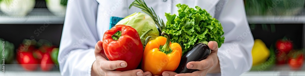 the doctor holds fresh vegetables in his hands. Selective focus the doctor holds fresh vegetables in his hands. Selective focus