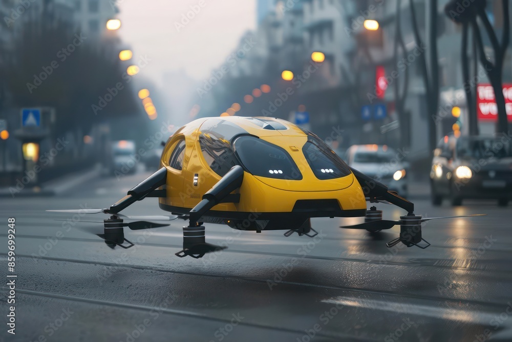 Naklejka premium Minimalist drone taxi with advanced collisionavoidance systems and realtime traffic data