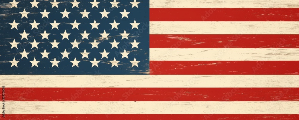 Naklejka premium American Flag Logo with Red, White, and Blue on Solid Background, Simple Design with White Space