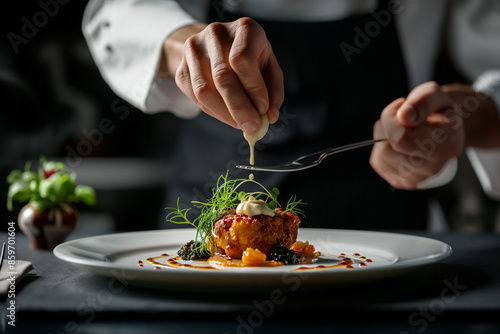 Chef Garnishing Gourmet Dish