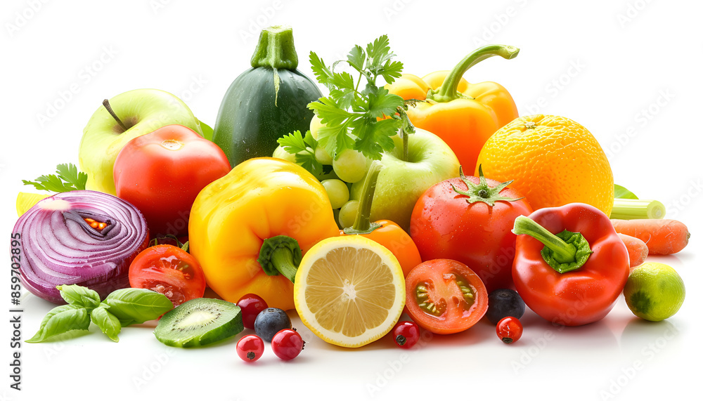 Healthy food clean eating selection: fruit, vegetable, seeds, superfood, cereal, leaf vegetable on white background Healthy food clean eating selection: fruit, vegetable, seeds, superfood, cereal, leaf vegetable on white background