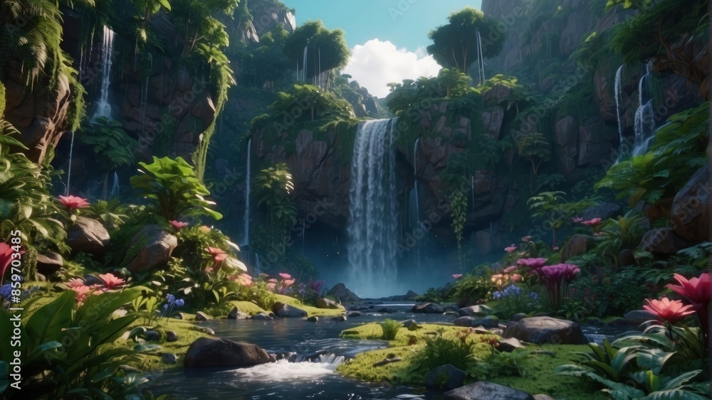 Beautiful landscape of exotic waterfall Beautiful landscape of exotic waterfall