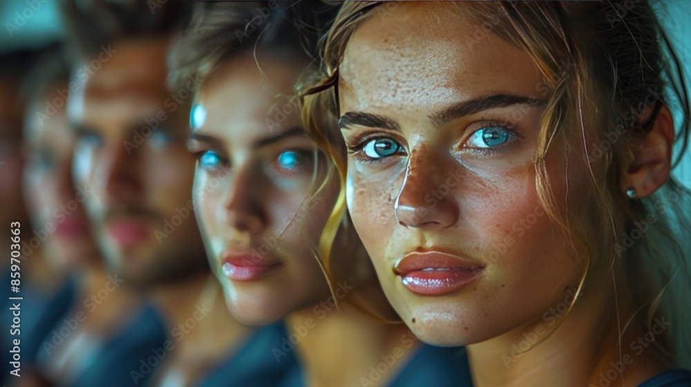 Fototapeta premium Close-Up Portrait of a Woman with Blue Eyes
