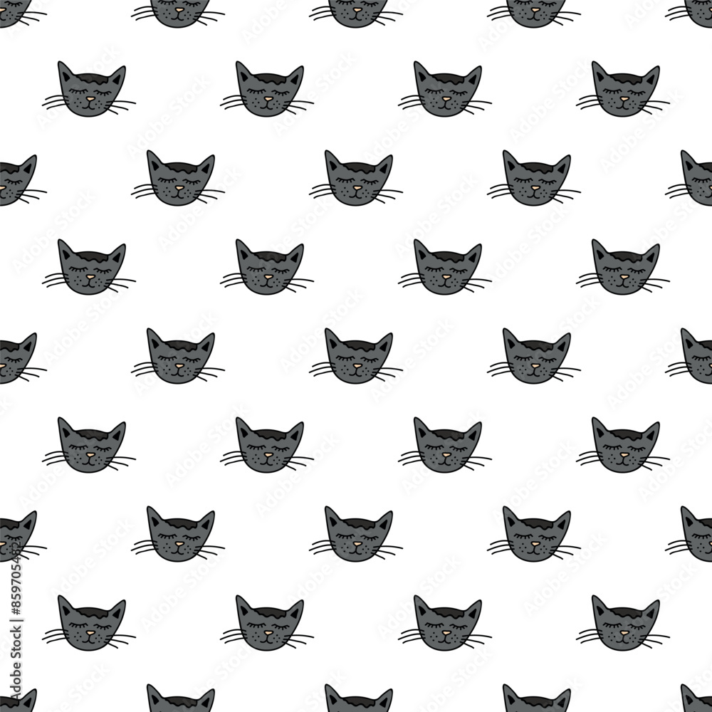 Seamless pattern with cat muzzle doodle for decorative print, wrapping paper, greeting cards, wallpaper and fabric Seamless pattern with cat muzzle doodle for decorative print, wrapping paper, greeting cards, wallpaper and fabric