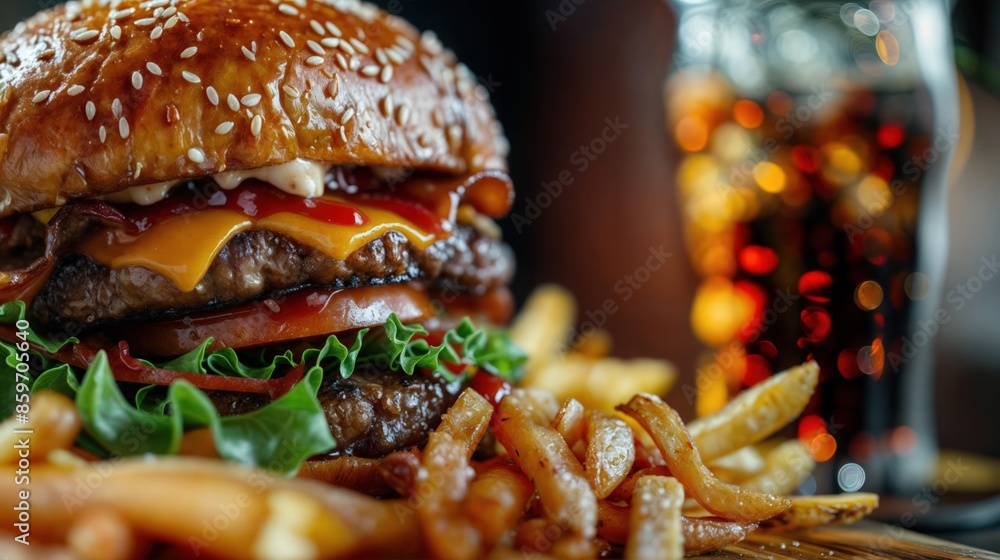 Juicy Cheeseburger With Fries