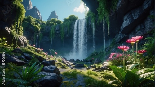 Beautiful landscape of exotic waterfall