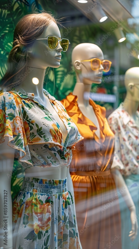 Fototapeta premium Mannequin wearing summer clothes on shop display