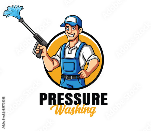 Car Pressure Washing Cartoon Mascot Logo Design for Your Company