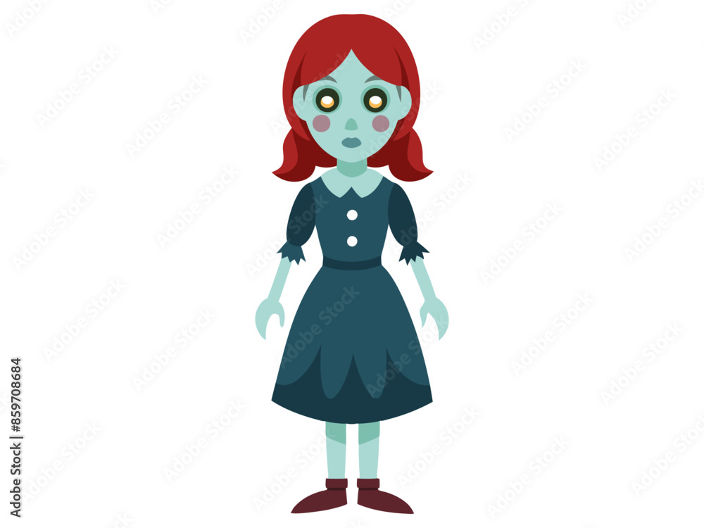 Cartoon scary haunted doll with big eyes in a dress isolated on a white background. Concept of spooky character, Halloween decoration, creepy toy. horror design. Print, icon, design element. Cartoon scary haunted doll with big eyes in a dress isolated on a white background. Concept of spooky character, Halloween decoration, creepy toy. horror design. Print, icon, design element.