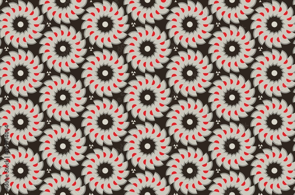 A pattern of red and white flowers is displayed in a black background A pattern of red and white flowers is displayed in a black background