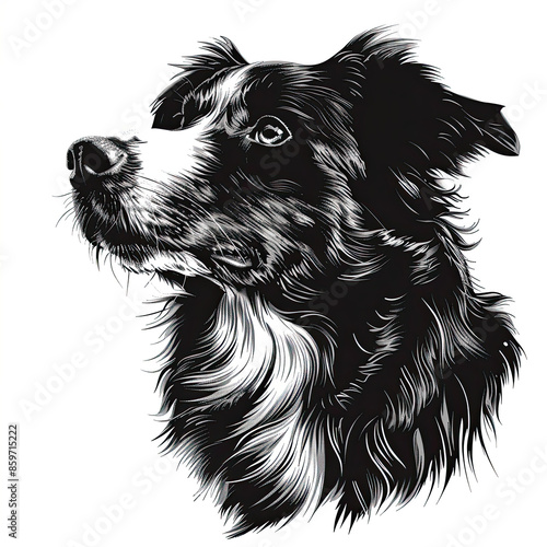 Wallpaper Mural A black and white drawing of a Australian Shepherd dog Torontodigital.ca