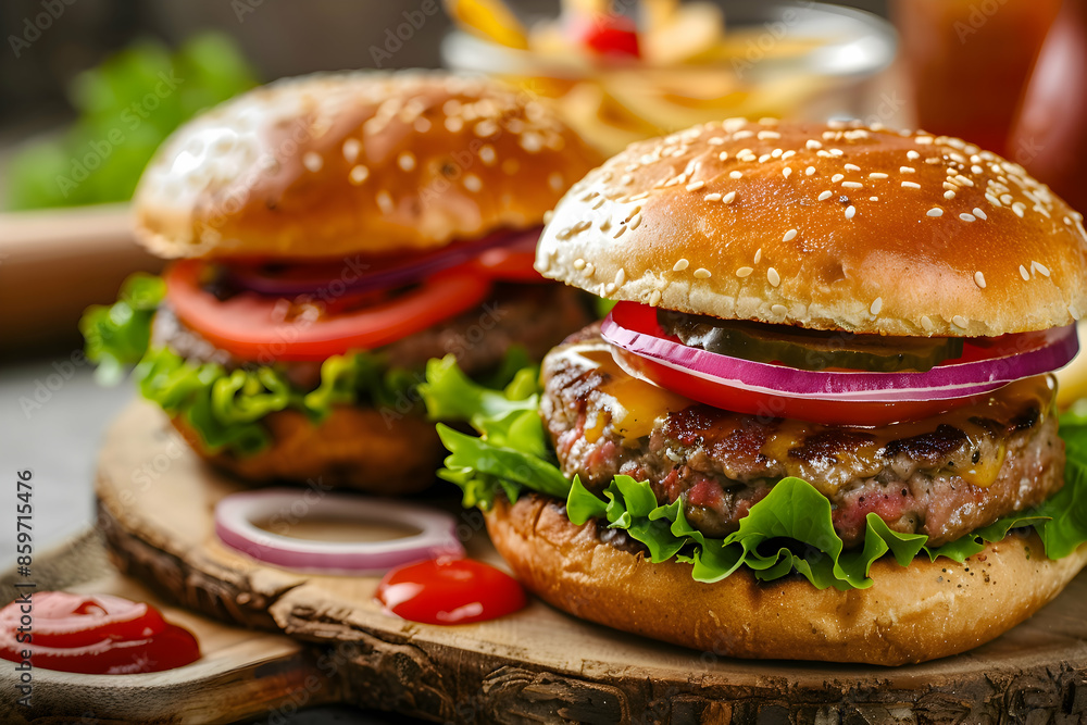 A gourmet BBQ burger dish with additional toppings and sauces A gourmet BBQ burger dish with additional toppings and sauces