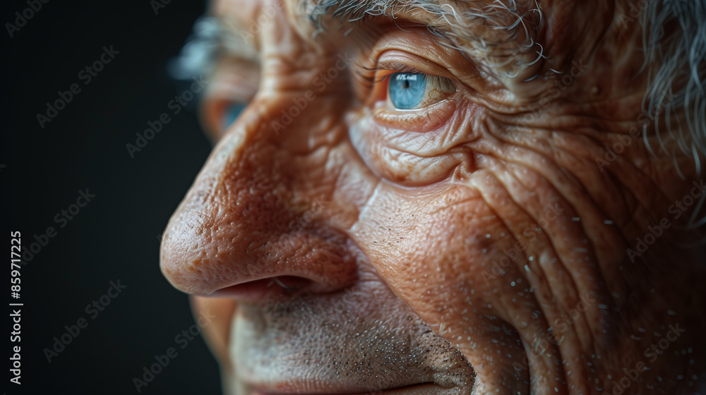 Close-up of an elderly person's eye and textured, freckled skin. Close-up of an elderly person's eye and textured, freckled skin.