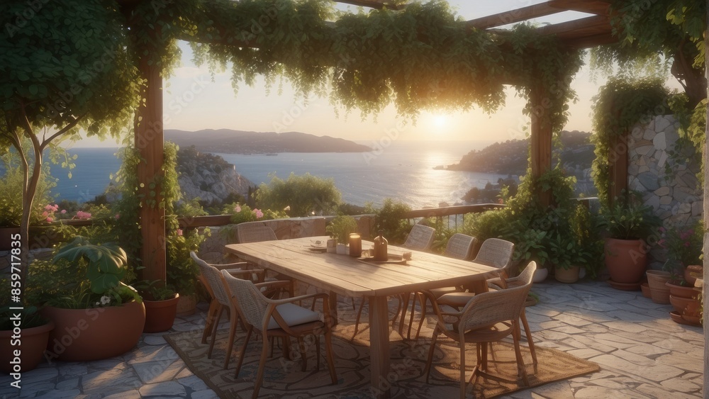Fototapeta premium Beautiful summer terrace in vintage style