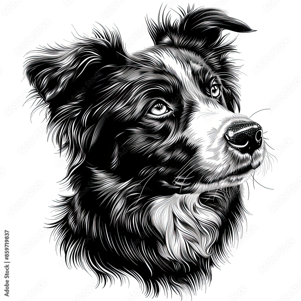 custom made wallpaper toronto digitalA black and white drawing of a Australian Shepherd dog