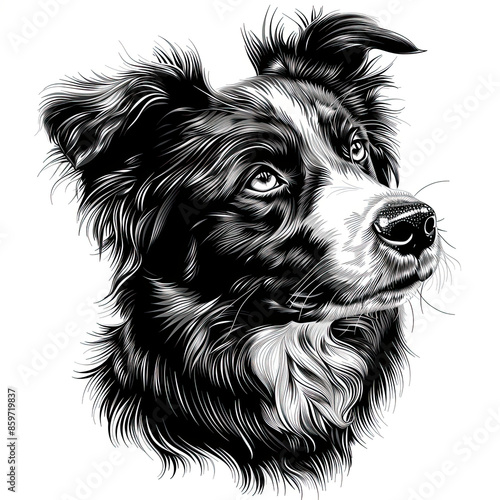 Wallpaper Mural A black and white drawing of a Australian Shepherd dog Torontodigital.ca