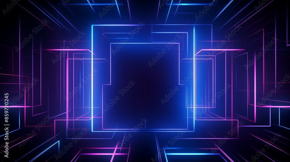 Abstract background, neon glowing rectangular shapes on dark background Abstract background, neon glowing rectangular shapes on dark background