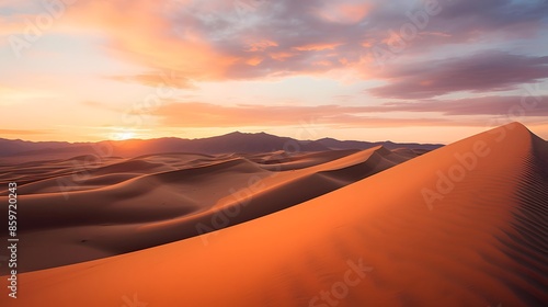 Panorama of sand dunes in the Namib desert at sunset © Iman