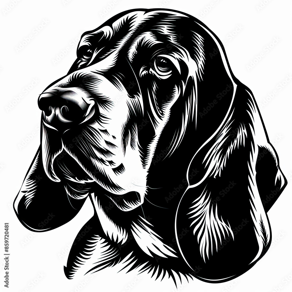 A black and white drawing of a Basset Hound dog A black and white drawing of a Basset Hound dog
