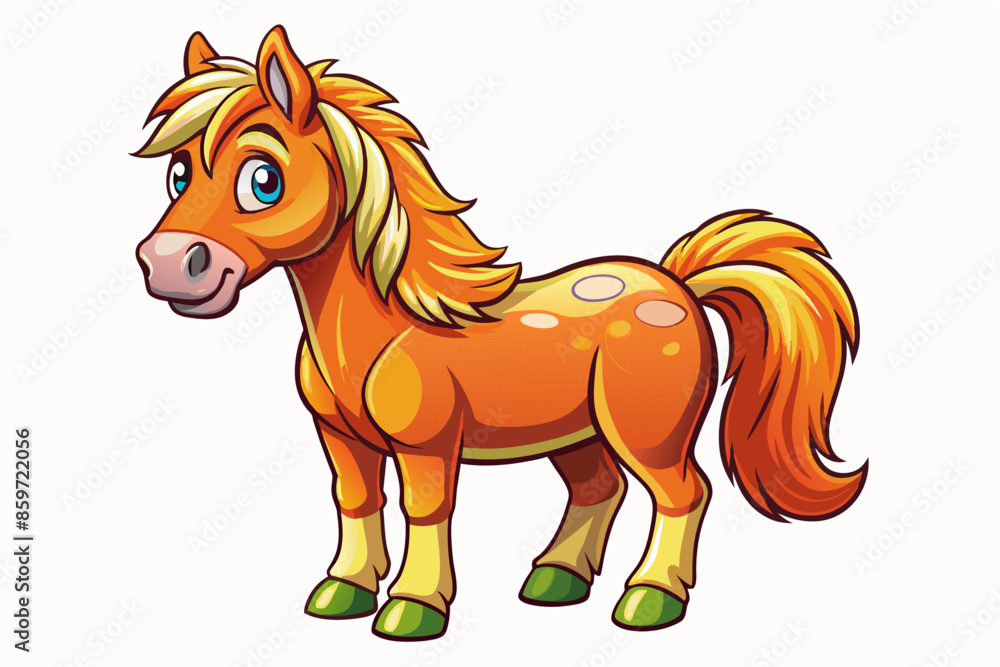 Charming cartoon pony with flowing mane and expressive eyes in a fun, playful style isolated on white background. Concept of cute animal illustration, fantasy entertainment, childrens art, cute horse Charming cartoon pony with flowing mane and expressive eyes in a fun, playful style isolated on white background. Concept of cute animal illustration, fantasy entertainment, childrens art, cute horse
