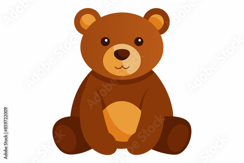 Brown toy bear isolated on a white background. Cute cartoon baby plush bear. Concept of kids toys, childhood, fun, game, playtime. Print, icon, design element